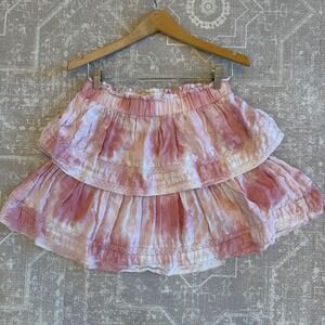 Pink Mini Skirt Lace Trim Linen Cotton Tie Dye Chelsea and Violet